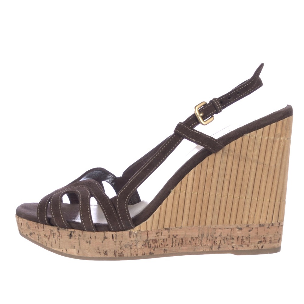 Prada Suede Cutout Bamboo/Cork Wedge